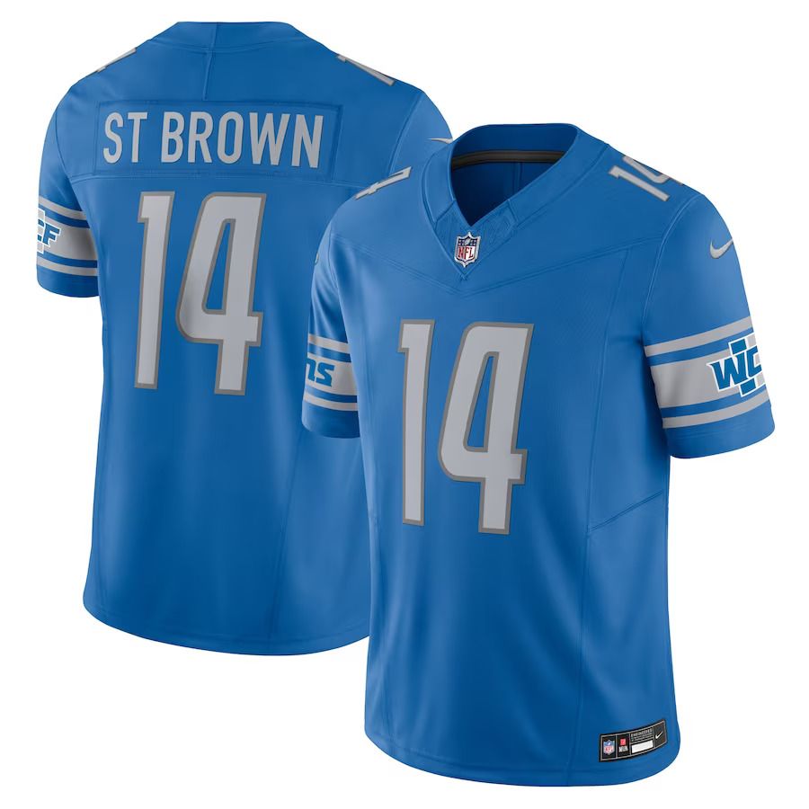 Men Detroit Lions 14 Amon Ra St. Brown Nike Blue Vapor F.U.S.E. Limited NFL Jersey